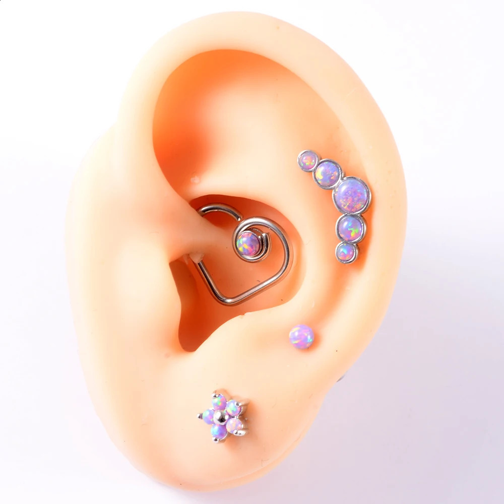 1PC Opal38 Cluster Ear Tragus Helix Cartilage Piercing Steel Opal Nose Ring Septum Clicker Daith Earring Labret Jewelry 250110