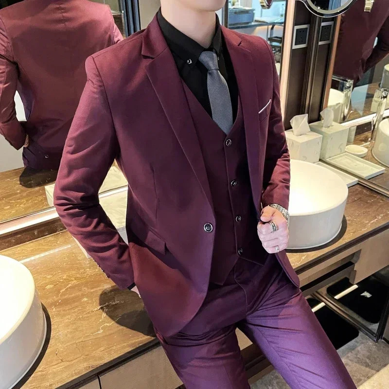Boutique Solid Color Mens Casual Office Business Suit Three and Two Piece Set Groom Wedding Dress Blazer Waistcoat Trousers 250121
