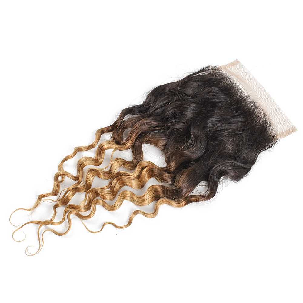 1B 27 Honey Blonde Water Wave 4x4 Lace Clo 100% Human Hair With Swiss Lace Indian Remy Hair Free Part Clo For WigsXJ250120
