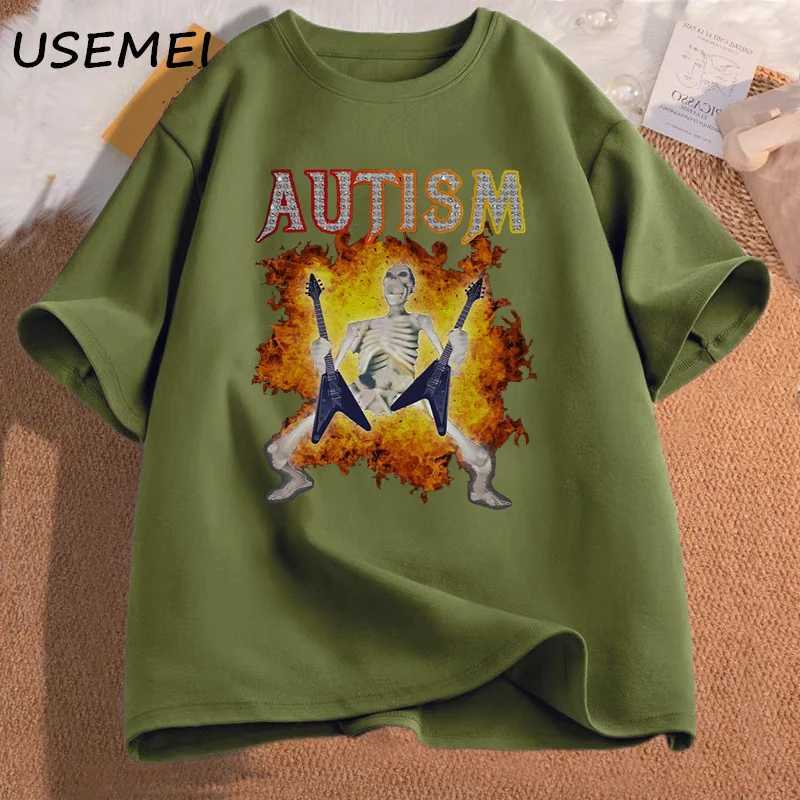 Autism Funny Skeleton Meme Mens T-shirt Cotton Mens Clothing Graphic Tshirts Man Clothes Printed Short Sleeve Tee Tshirts X250203