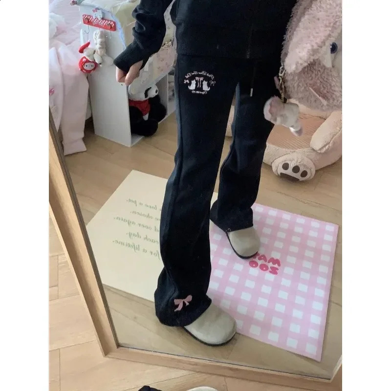 Deeptown Japanese Bow y Pants Women Vintage Wide Leg Causal Y2k Aesthetic Drawstring Trousers Harajuku Autumn Bottoms 250108