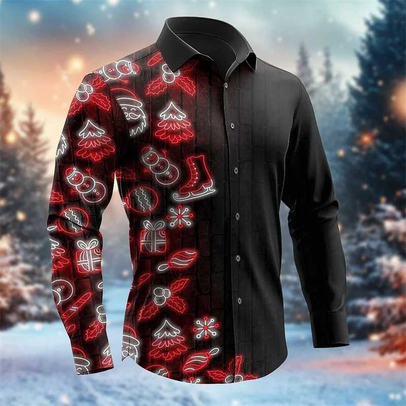 Christmas Mens Santa Claus Tree Gingerbread Man Formal Lapel Long Sleeve Casual Party Festival Autumn Winter Shirt 3D PrintingXJ250121
