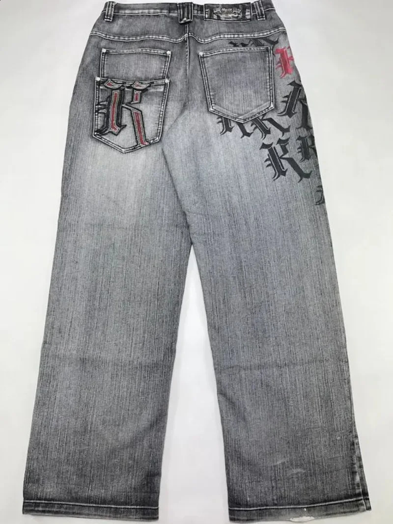American Harajuku Vintage Oversized Printed Jeans Women Y2K Washed Old Hip Hop Gothic High Waist Wide Leg Trousers 250120