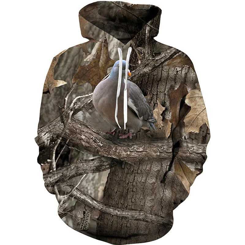 3D Animals Print Maple Leaves Pine Camouflage Hoodie For Men Hunting Cool Long Sleeve Pullovers Spring Autumn Sports SweatshirtXJ2500118