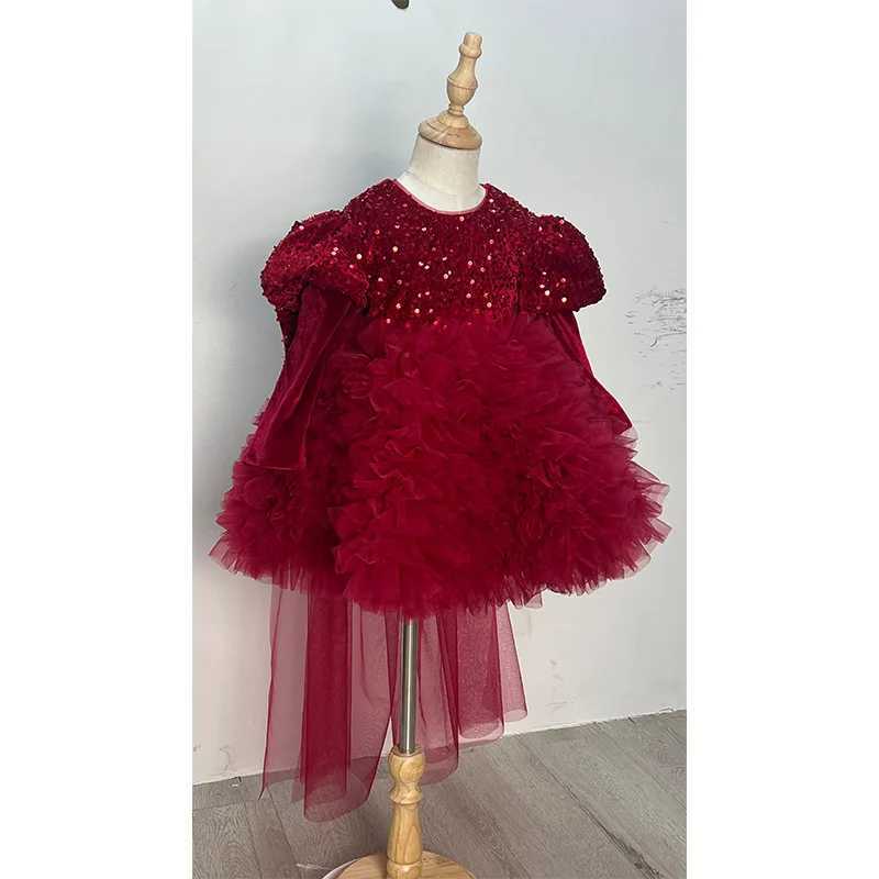 2025 Big bow Childrens Princess Evening Gown Sequin Design Wedding Birthday Baptism Easter Eid Party Girls Dresses X250203