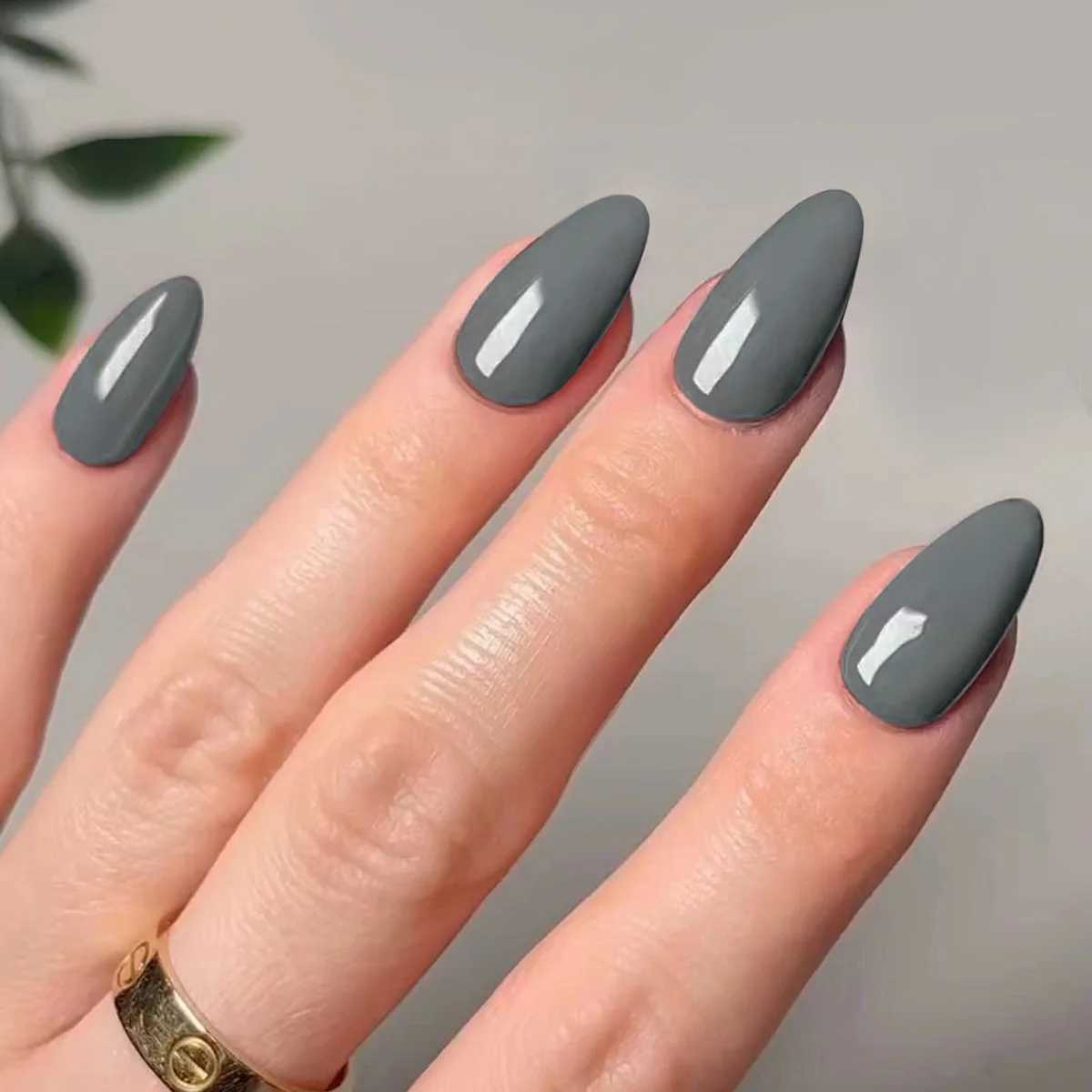 Classic Glossy Solid Color Long Pointed Fake Nails Brown Green Grey Blue Detachable Finished False Nails Press on Nail with GlueW250120