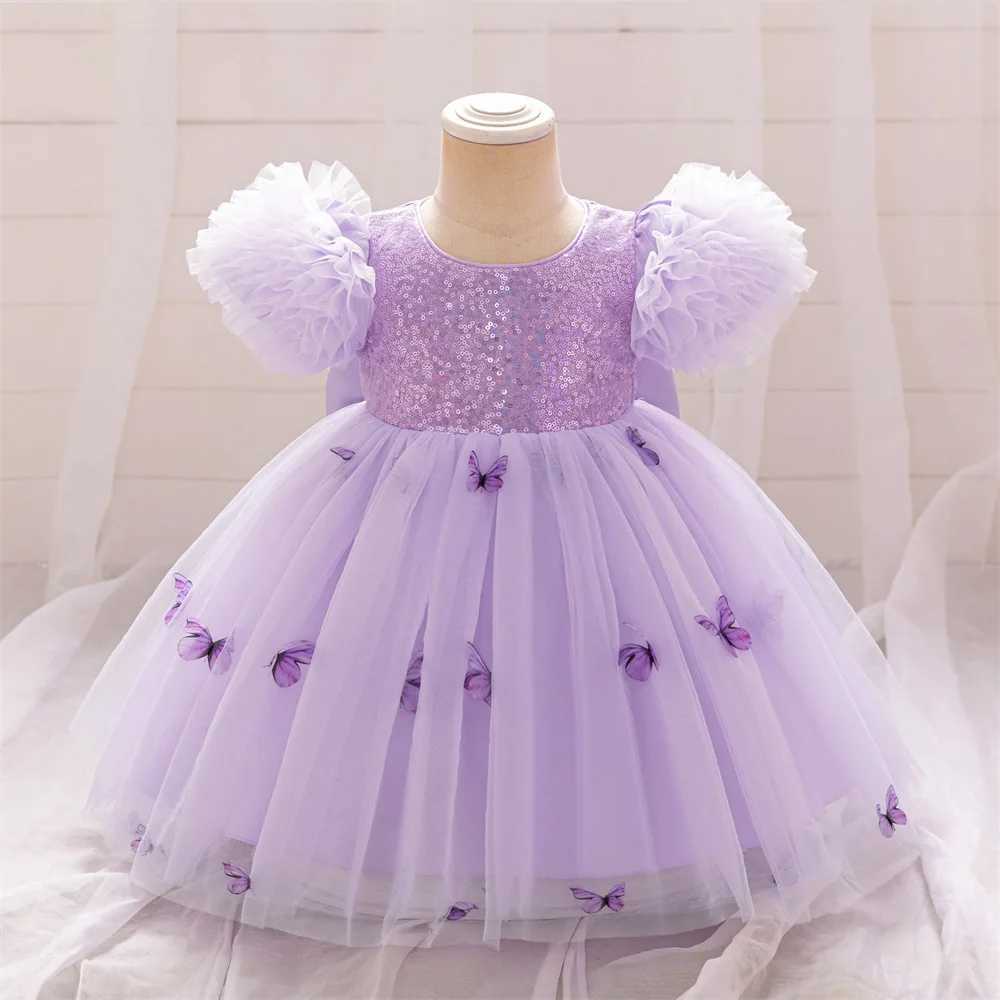 Newborn Photography 3 12 Month Birthday Dress For Baby Girl Clothes Baptism Princess Dress Voile Girls Dresses Purple Party Gown X250203