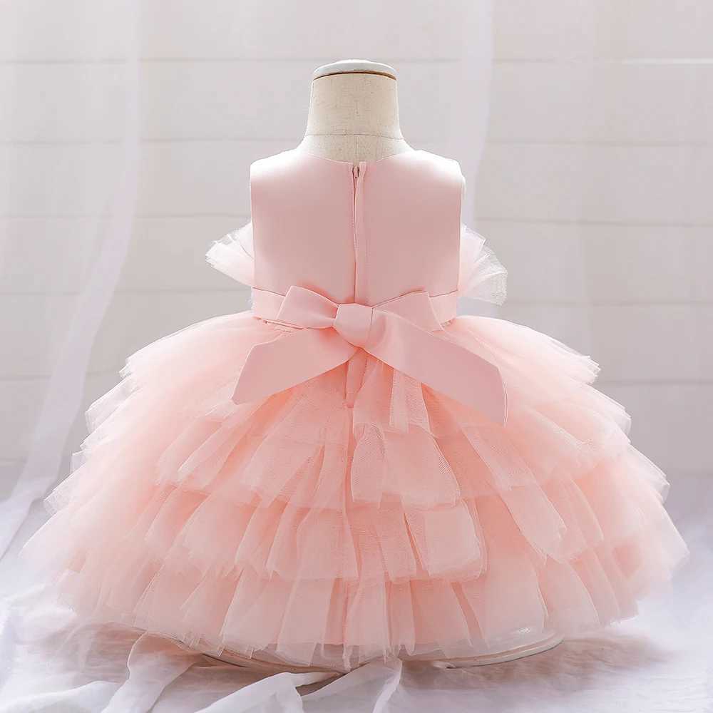 Sequin Bow Baby Girls Dress Puffy Tulle Toddler White Baptism Party Dresses For Girl Elegant Kids Birthday Princess Ball Gown X250203