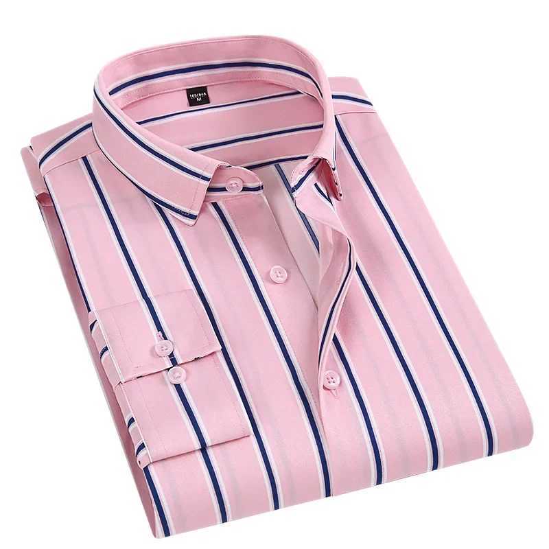Business Dress Shirt Mens Long-sleeve Autumn Spring Fashion Striped Printed Casual Formal White Work Simple Basic ShirtsXJ250121