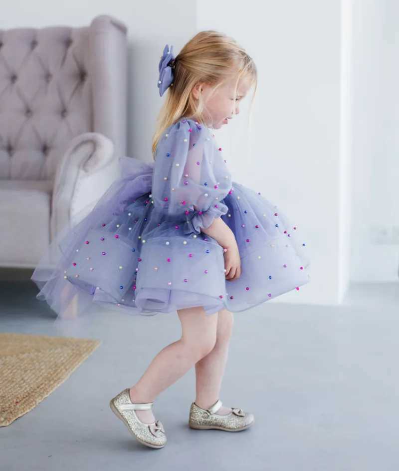 New Tailored Flower Girl Dress Puffy Sleeves with Big Bow Tiered Baby Girl Dress Toddler Tutu Outfit Christening Dress X250203