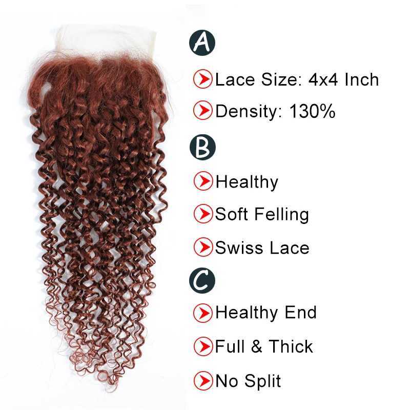 Auburn Brown Brazilian Kinky Curly Human Hair Bundles With Clo 4x4 SOKU Honey Blonde Human Hair Weave Bundles Remy HairXJ250120