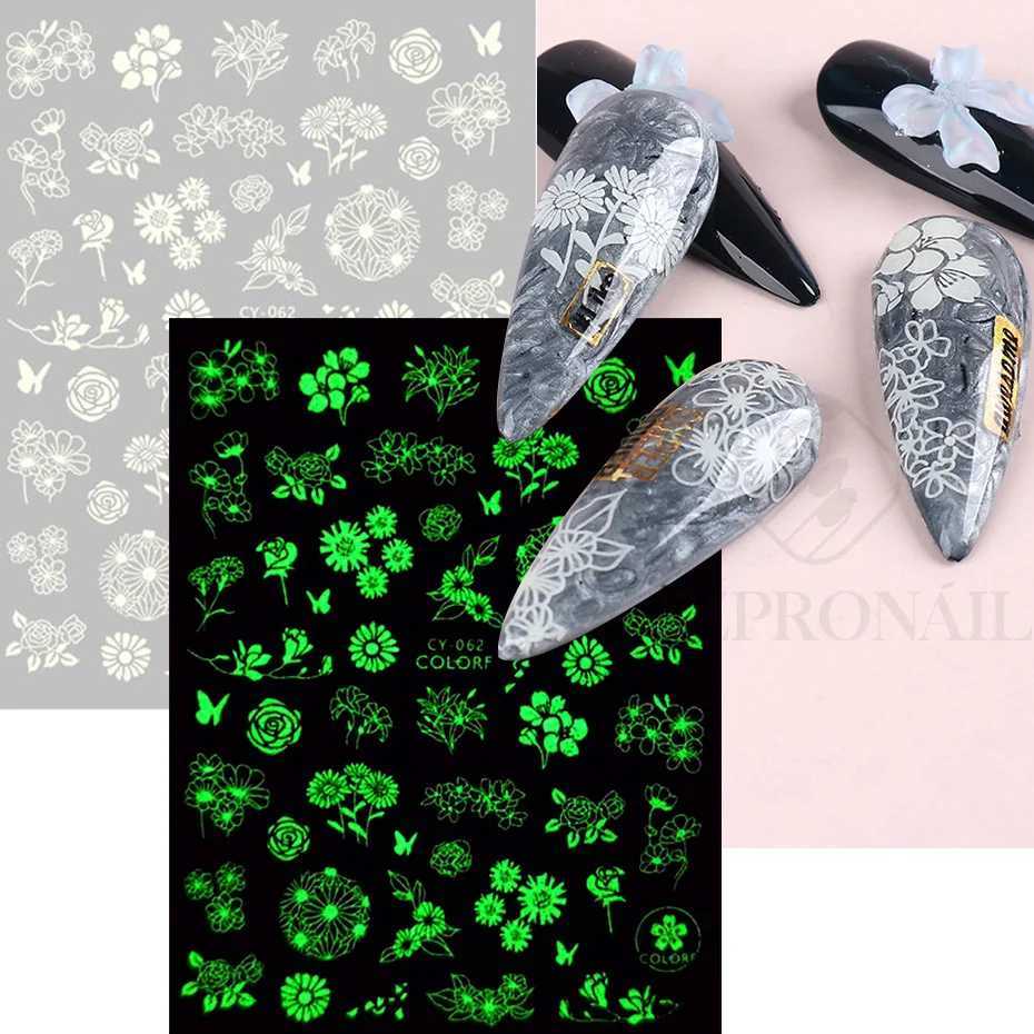 3D Luminous Nail Stickers In The Dark Glow Butterfly Flower Leaf Angel Slider For Nail Decals Manicure Accessories SLCY055-063XJ250120