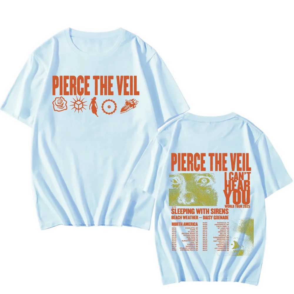 Pierce The Veil I Cant Hear You World Tour T-shirts Two Sides Unisex Cotton TShirts Men Womens Music Tees Rock Band Punk Tops X250203