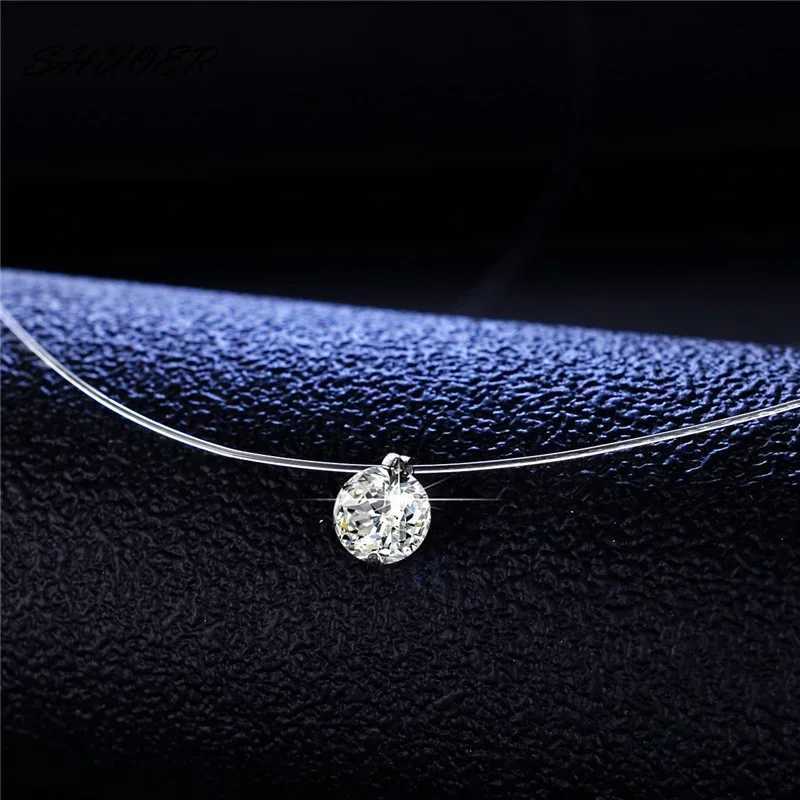 2024 New Design 1ct Moissanite Diamond S925 Sterling Silver Invisible Transparent Fishing Line Clavicle Chain Necklace For WomenXJ250114