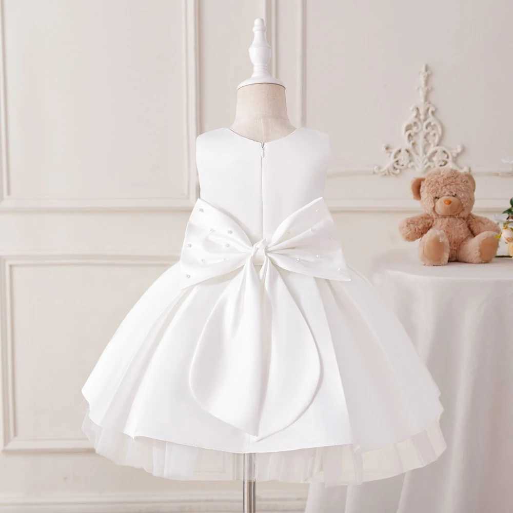 Newborn White 1st Birthday Dress For Baby Girl Clothes Beading Princess Dress Girls Dresses Big Bow Baptism Party Gown 0-4 Year X250203