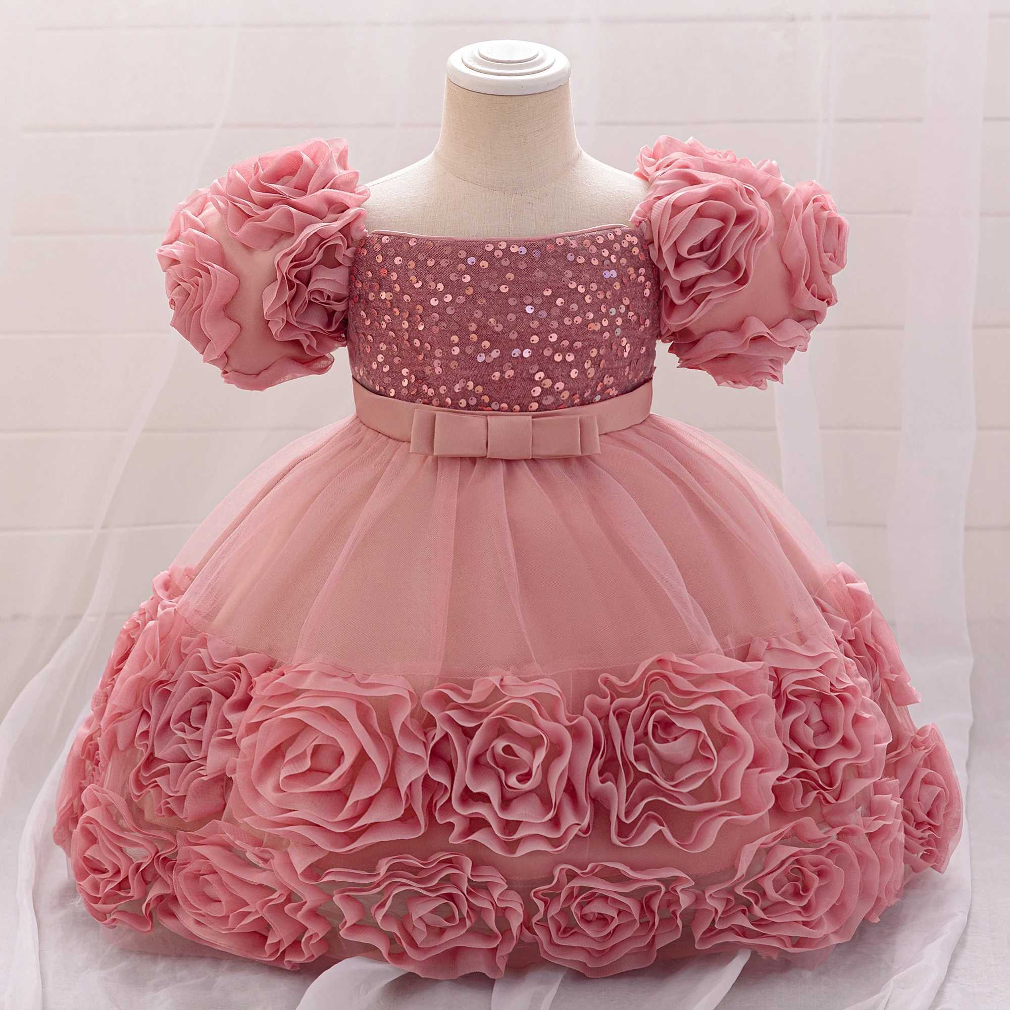 Red Christmas Girl Party Dress Wedding Dress Childrens Glitter First Birthday Baptist Dress Girl Flower Bridesmaid Dress X250203