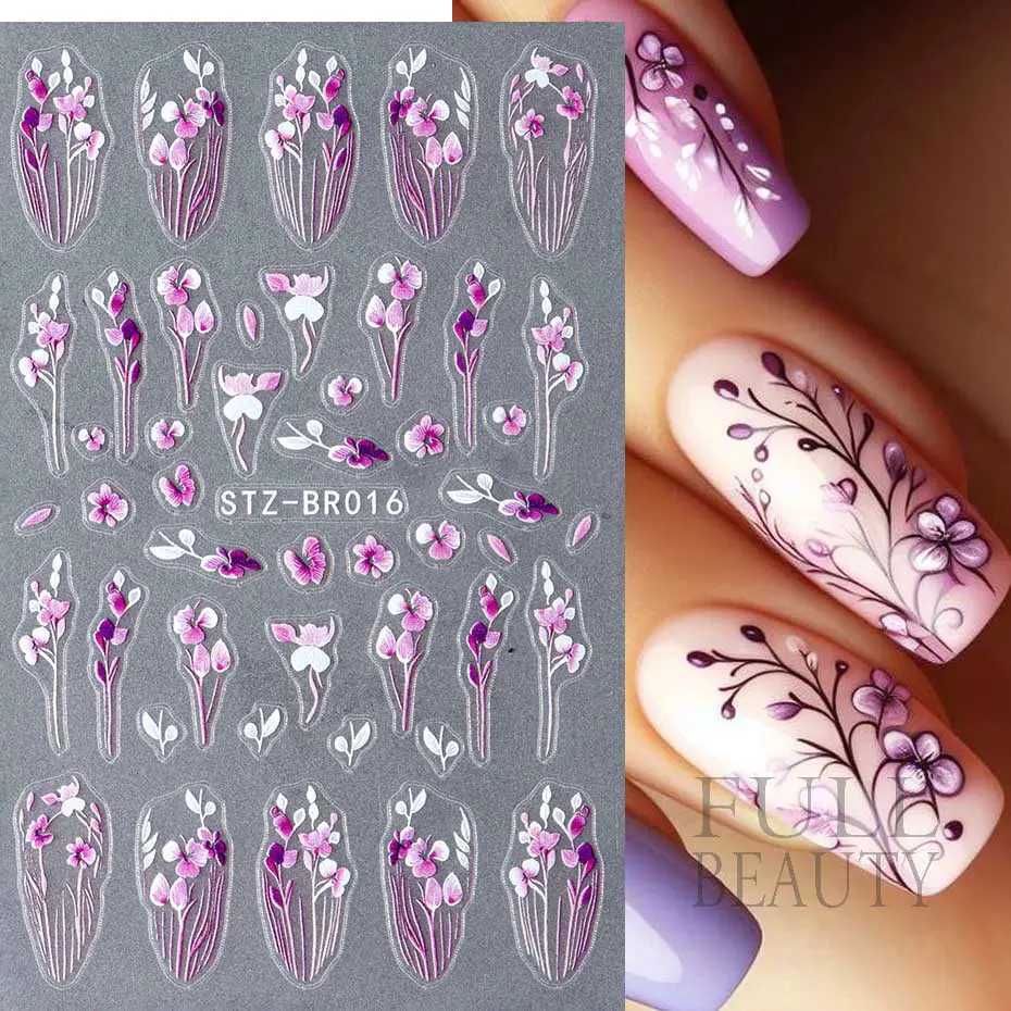 3D Purple Flower Nail Sticker Y2K Petal Floral Self-Adhesive Decal Slider DIY Fashion Manicure Decoration AccessoriesXJ250120