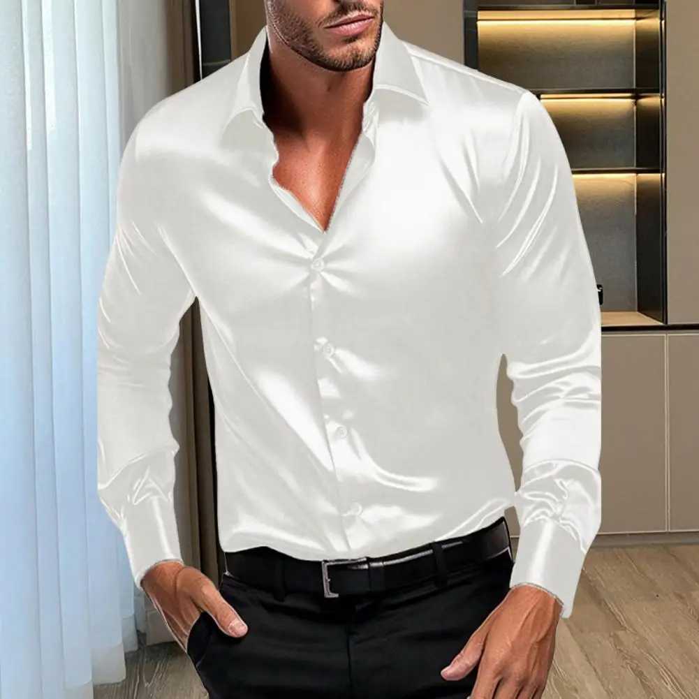 Summer Mens Shirt Long Sleeve Shirt Party Evening Dress Holiday Top T-shirt Silk Red Golden Ceremony TopXJ250121