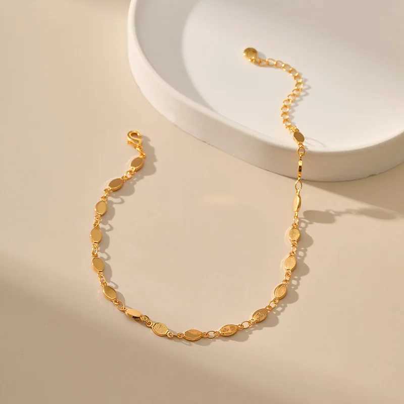 Copper Plated 18K Gold Small Round Piece Ordinary Chain Accories Metal Texture Senior Sense Anklet Women Holiday GiftsXJ250121