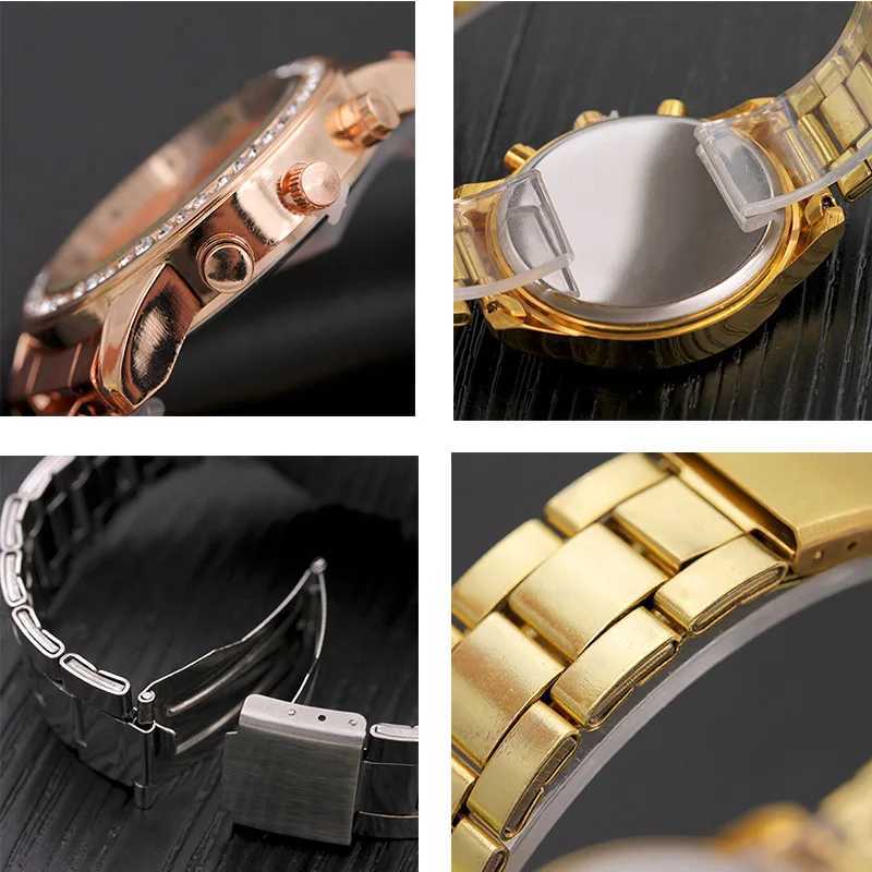 Golden Watch Geneva Classic Stainless Steel Watch Fashion Rhinestone Quartz Watch Ten Thousand Girls Watch X250203