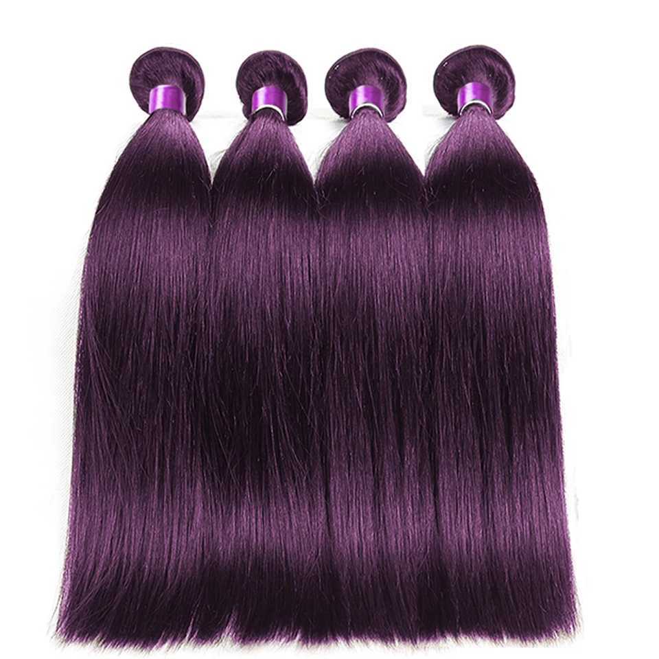 Colored Dark Purple Straight Human Hair Bundles With Clo Lace Clos With Bundles Virgin Hair Weave Bundles With CloXJ250120