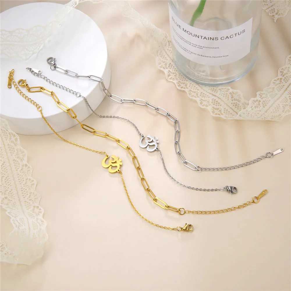 Skyrim Indian Buddhism Yoga OM Anklet Women Stainl Steel Double Layer Beads Chain Ankle Bracelet Amulet Summer AccoriesXJ250121