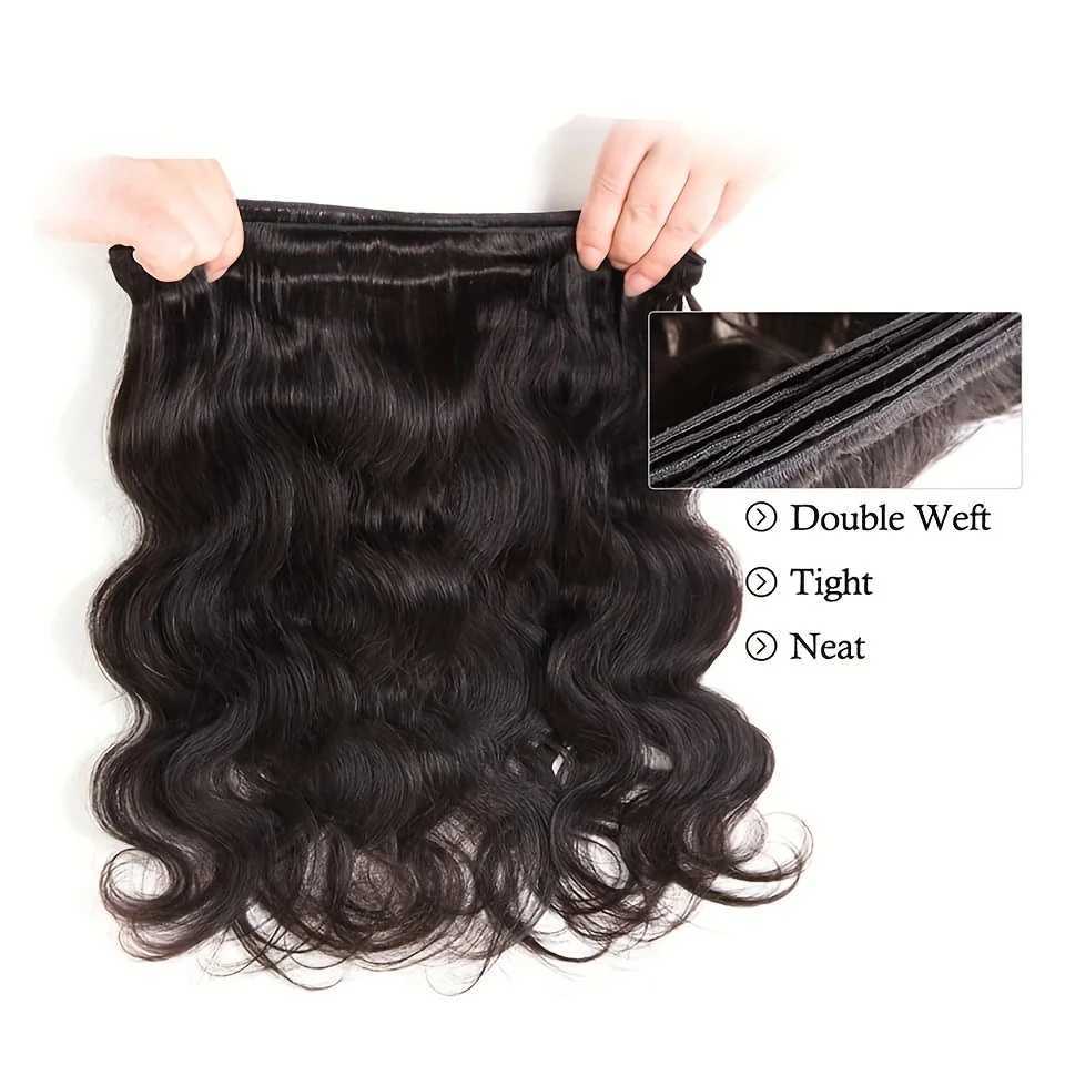 Body Wave Bundles With 134 Lace Frontal 100% Unprocessed Brazilian Body Wave Human Hair Weaves Double Weft With Lace FrontalXJ250120