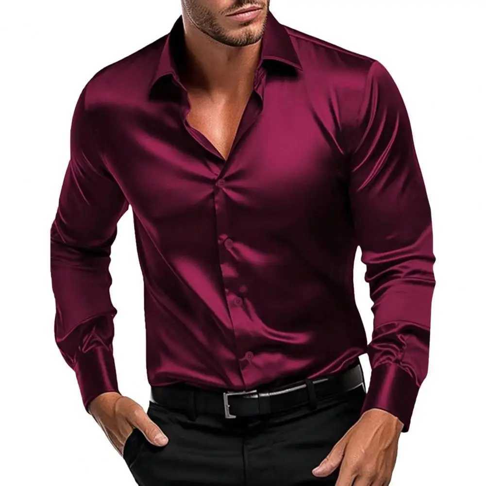 Summer Mens Shirt Long Sleeve Shirt Party Evening Dress Holiday Top T-shirt Silk Red Golden Ceremony TopXJ250121