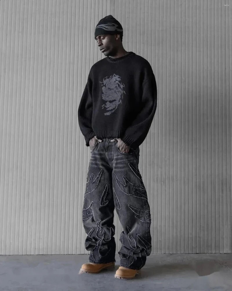 Y2K Harajuku Punk Jeans American High Street ed Waist Wide Leg Pants men Gothic Loose Hip Hop Trousers women 250122