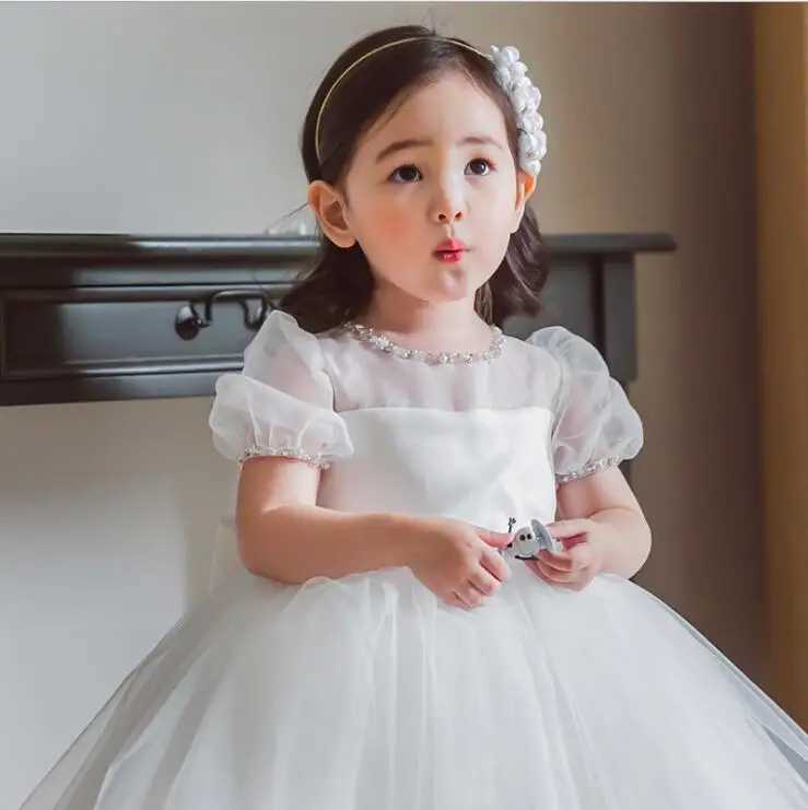 White Lace Beads Christening Dress for Baby Girl First Birthday Outfit Newborn Kids Party Dress Baptism Baby Girl Dress Wedding X250203