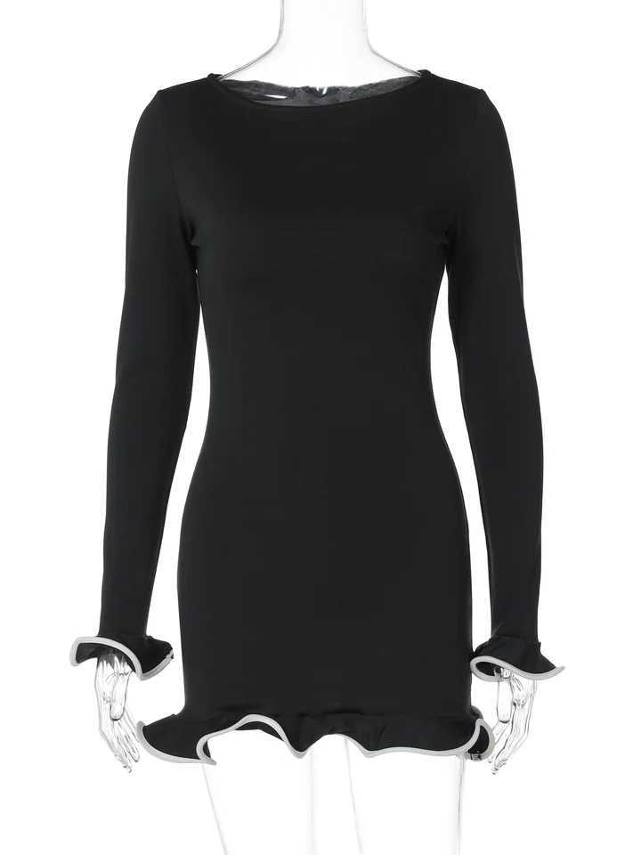 Hth Women 2024 Spring Autumn Long Sve Party Club Bodycon Solid Color Black Mini Dress Wholesale Items For BusinessXJ250115
