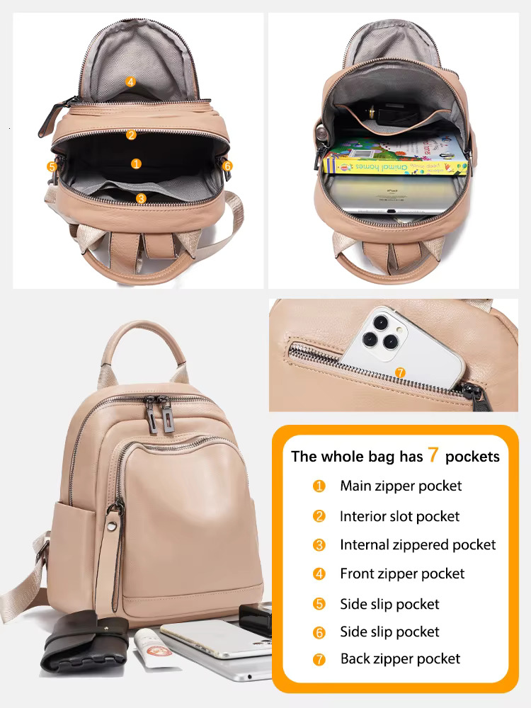 Zency 100% Genuine Leather Stylish Backpack Women Large Capacity Travel Rucksack Natural Knapsack For Lady Satchel SchoolBag