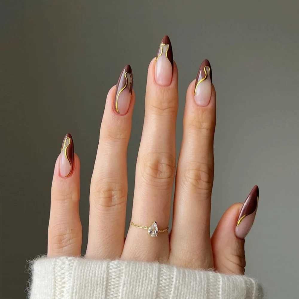 24pcs 3D Silver On Almond False Nails Press on Solid Color Fake Nails Art Round Head Wearable Manicure Set Finished DatachableW250120