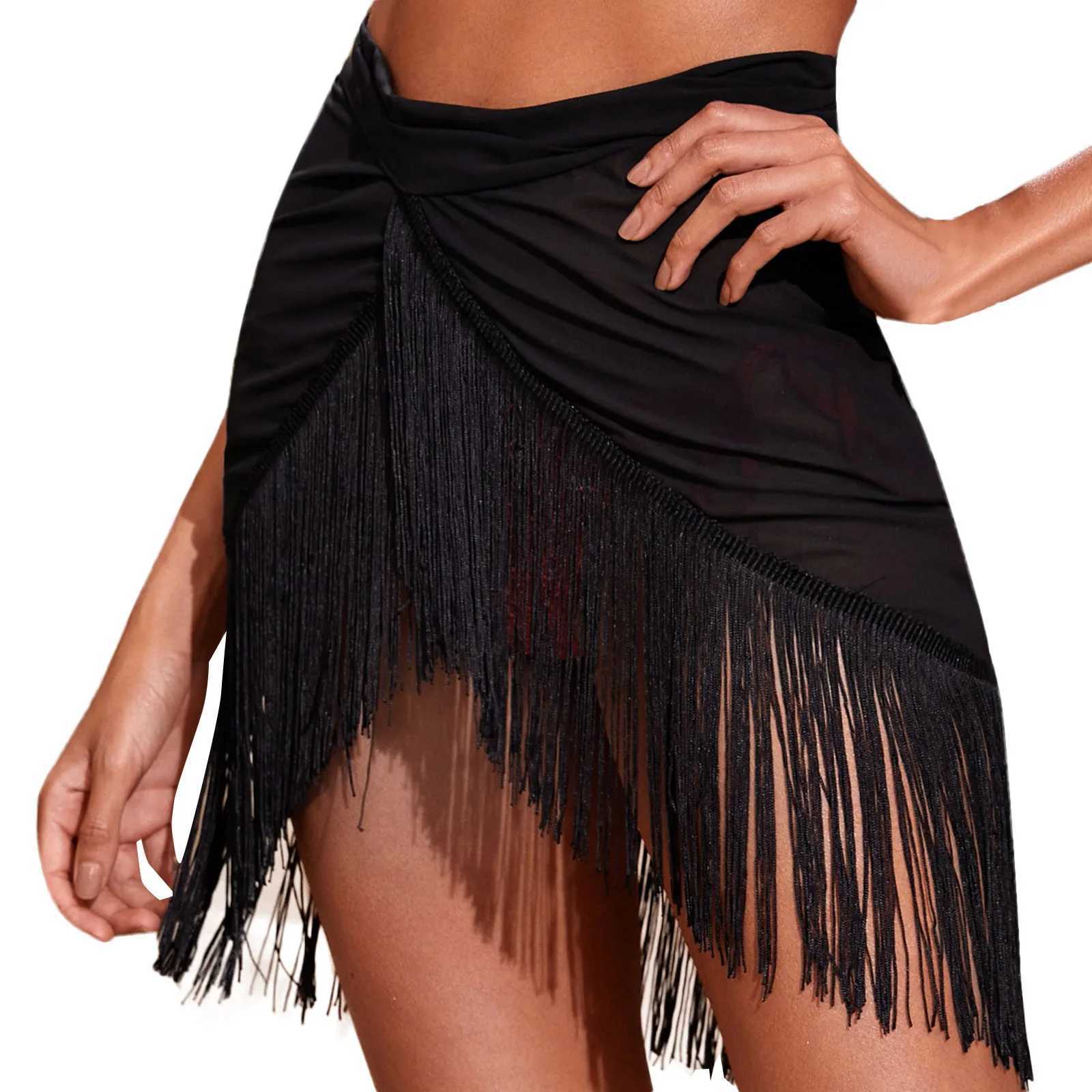 Women Beach Bikini Cover Up Solid Color Pareo Chiffon Wr Skirt Tassel Irregular Sarong Scarf Beachwear Bathing Suit Swimsuits W250120