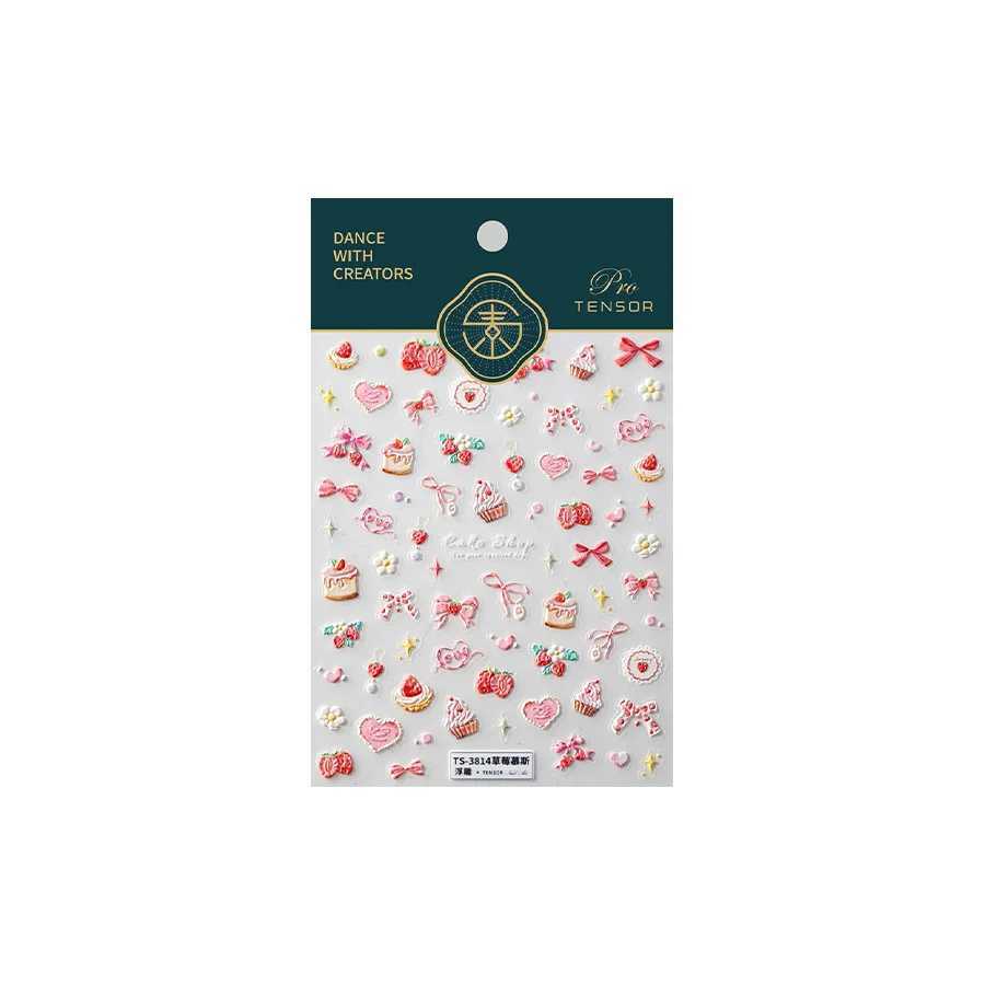 Bowknot 5D Embossed Reliefs Self Adhesive Nail Art Stickers Cute Manicure Decals Lovely Strawberry Muffin Cream Cake Ice CreamXJ250120