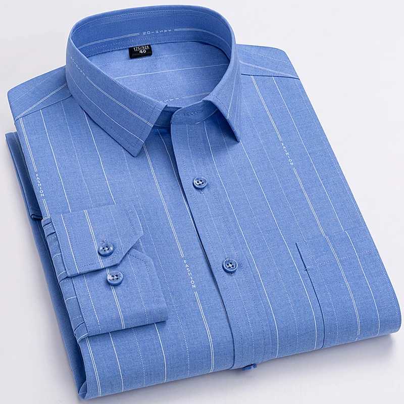 2024 New Mens Long Sleeve Shirt Fashion Casual Soft Anti-wrinkle Business Formal Stripe Regular Fit Male Blouse Large Size 7XLXJ250121