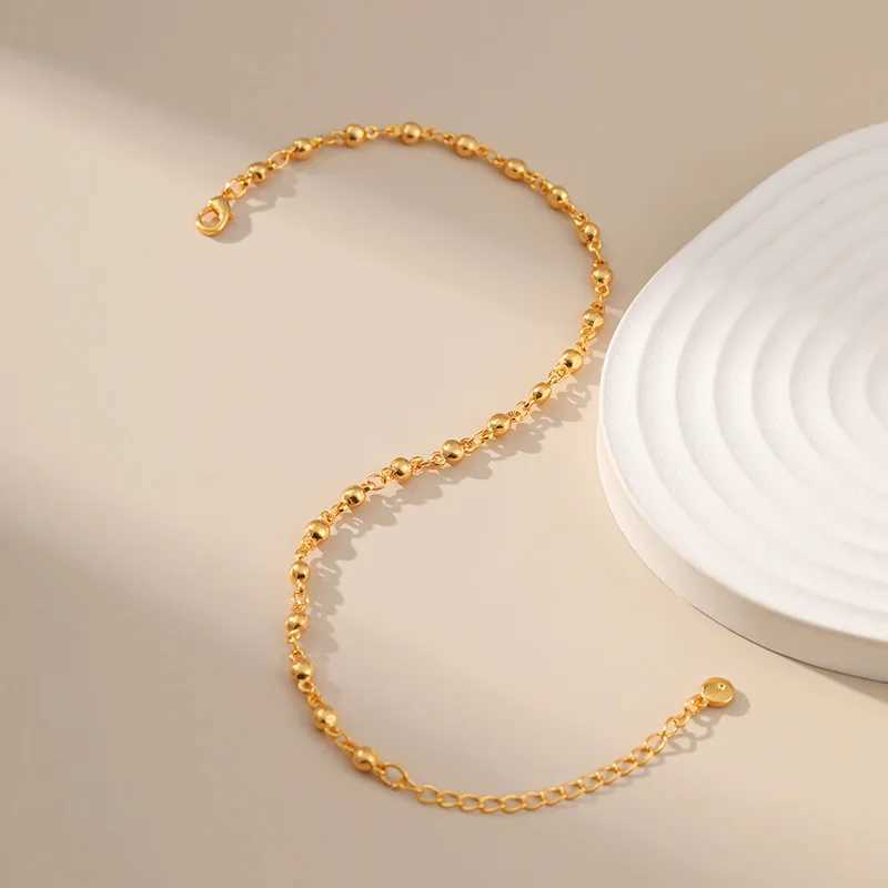 Simple Gold Color Beads Chain Summer Waterproof Metal Women Anklets Fancy 18K Gold Plated European Foot Accories N JewelryXJ250121