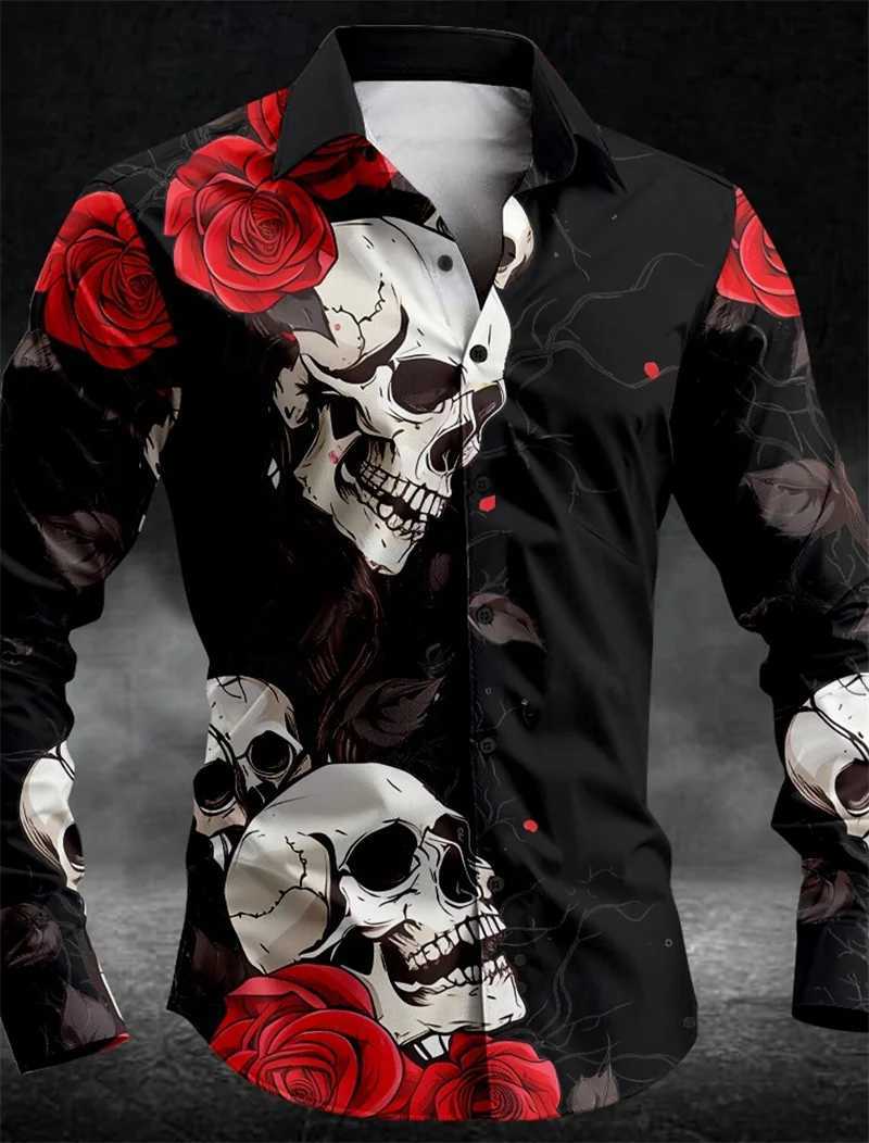 Fashion T-shirt skull button lapel shirt mens elegant casual outdoor button new designer design 2024 hot sale European size 6XLXJ250121