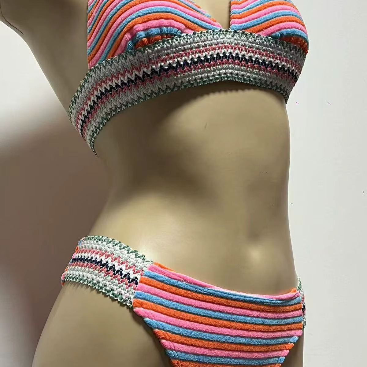 KNOW DREAM Spriped Multi-Colour Sexy Split Body Quick-Drying Strap Small Fresh Bikini Classic Retro Women Swimsuit