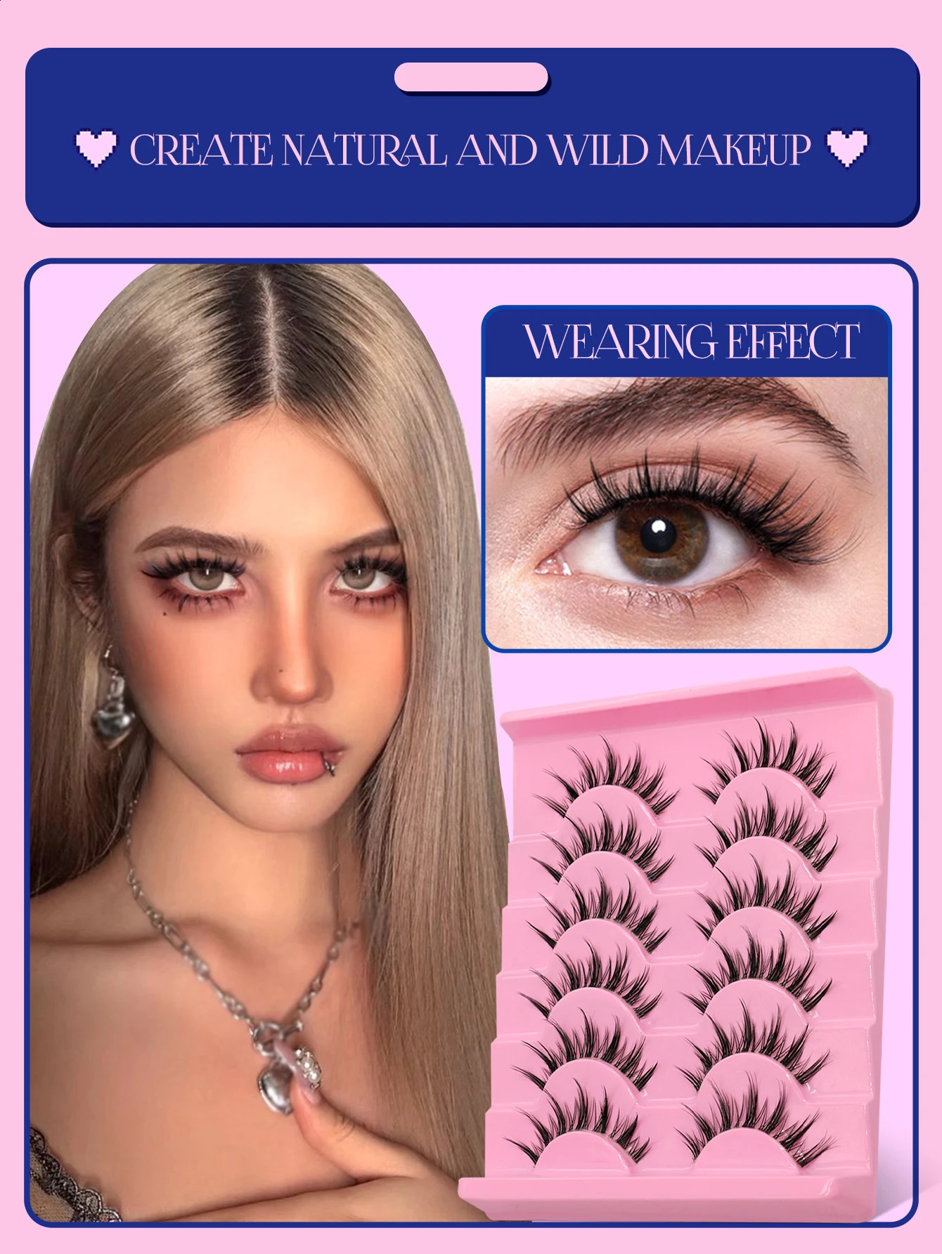 GROINNEYA Cat Eye Lashes Faux Mink Eyelashes Fake Lashes Natural Look Wispy Winged End Eye Elongated Eyelashes 250110