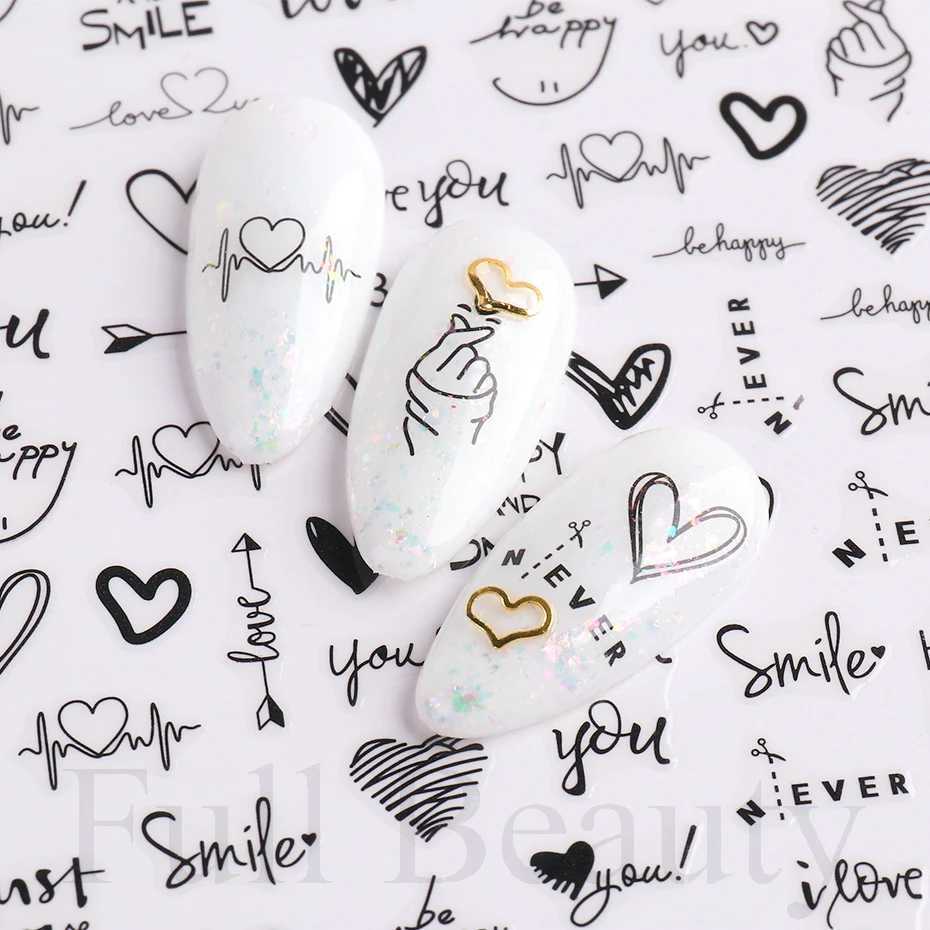 3D Nail Stickers Heart Love Design Nail Art Decals Valentines Letters Adhesive Transfer Sliders 2025 Manicure Tattoo DecorationsXJ250120