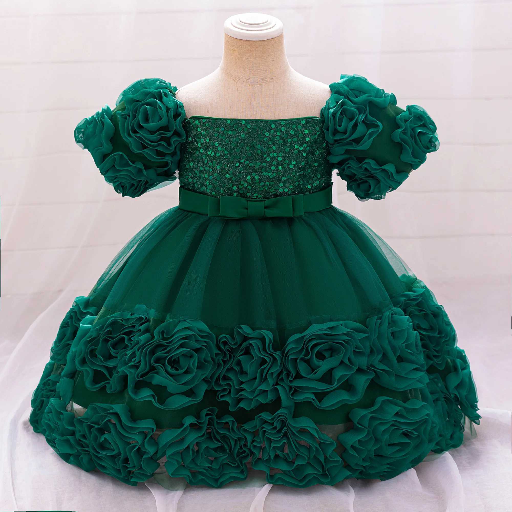 Red Christmas Girl Party Dress Wedding Dress Childrens Glitter First Birthday Baptist Dress Girl Flower Bridesmaid Dress X250203