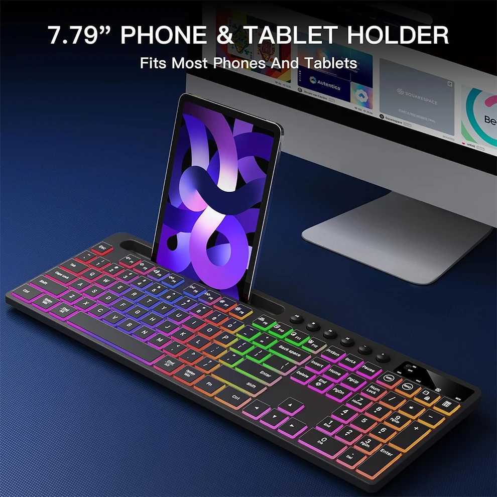 Wireless Keyboard and Mouse Combo with Backlit Full Size Ergonomic Keyboard with Phone Tablet Holder 2.4G Mouse for PC Laptop X250203