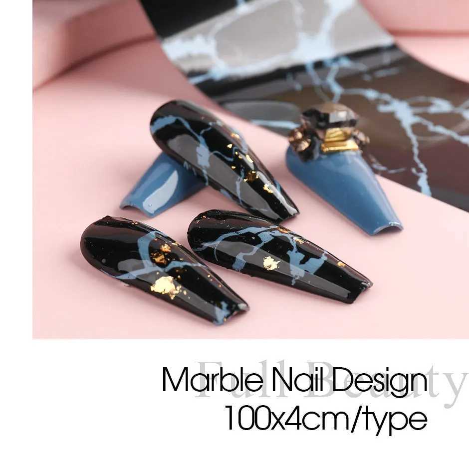 10 Roll/Box Marble Gold Foils Nail Stickers Holographic Iridescent Marble White Black Transfer Paper Decal Manicure Decor SACX04XJ250120