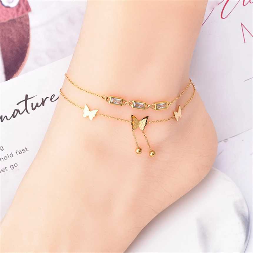 316L Stainl Steel Pearl Heart Shed Green Zircon Eyes Anklets Ladies Fashion Trend High Jewelry Beach Accories B436XJ250121