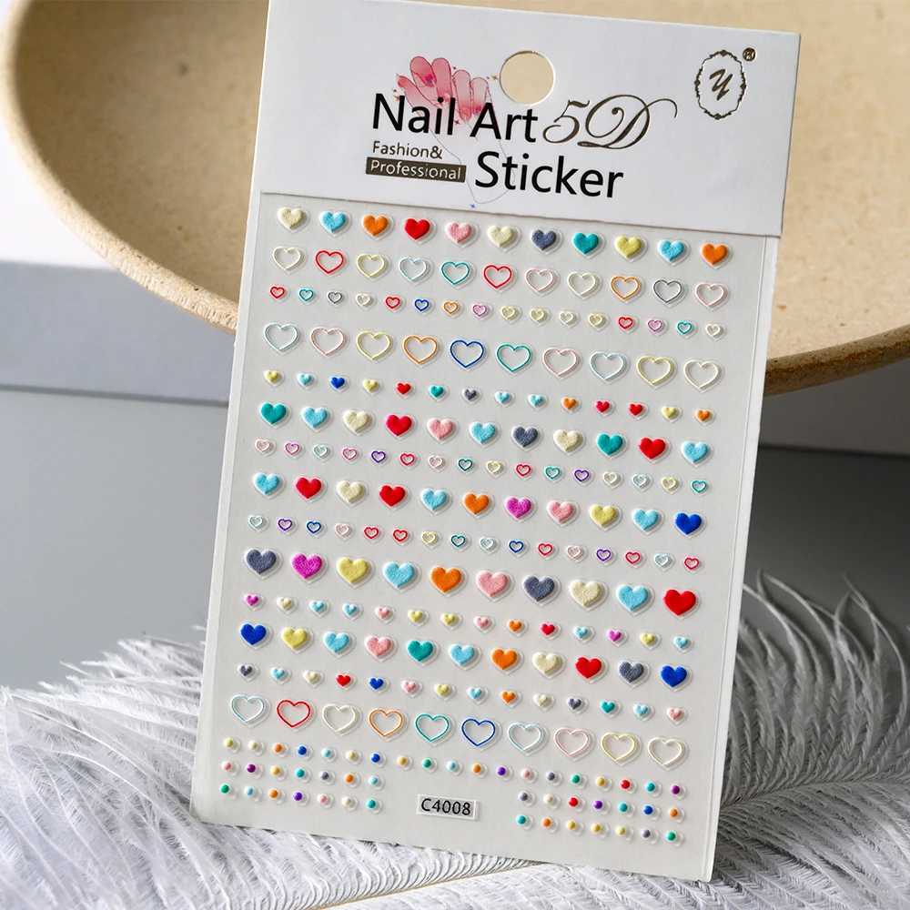 5D Embossed Macaroon Stars Decals Rainbow Heart Love 3D Nail Art Sticker Dopamine Lines Self-Adhesie Sliders For Summer ManicureXJ250120