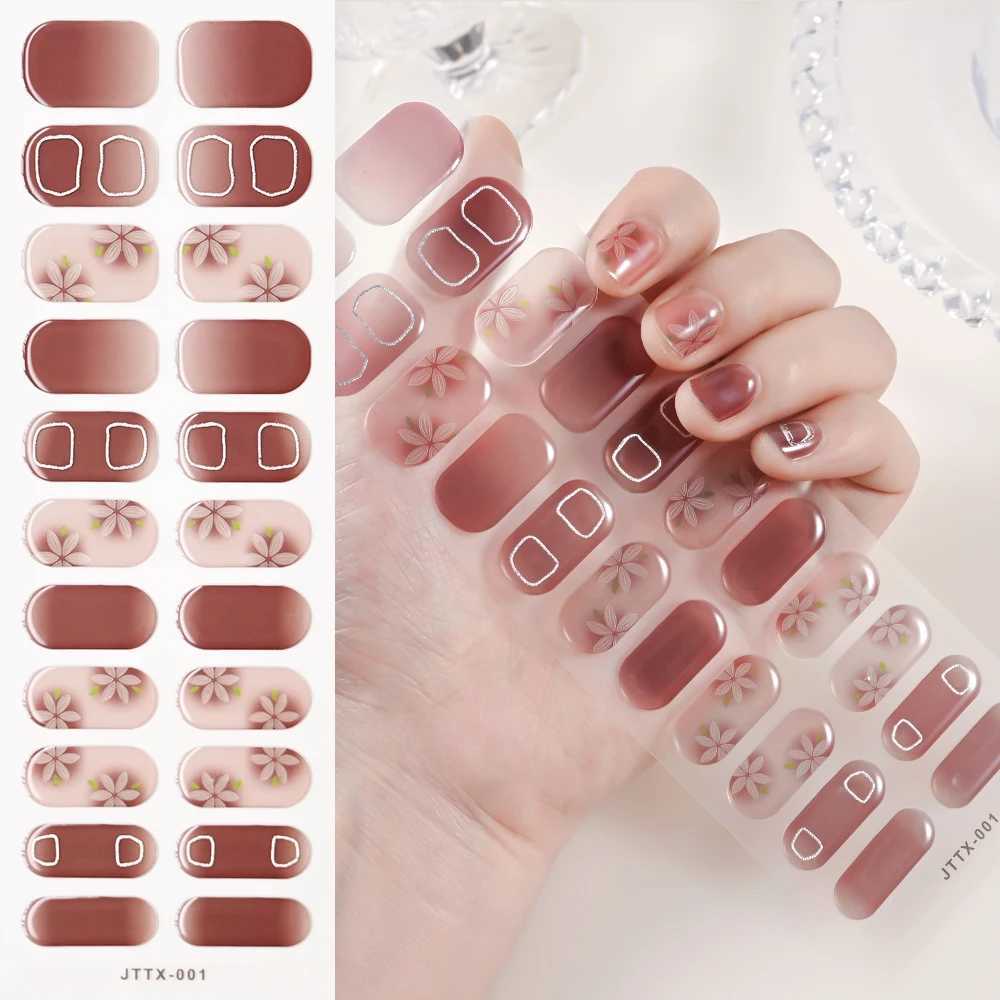1Sheet Cured Gel Nail Strips Sticker Long-Lasting Nail Polish Strips Wraps Full Cover Gel Nail Art Stickers UV/LED Lamp RequiredXJ250120