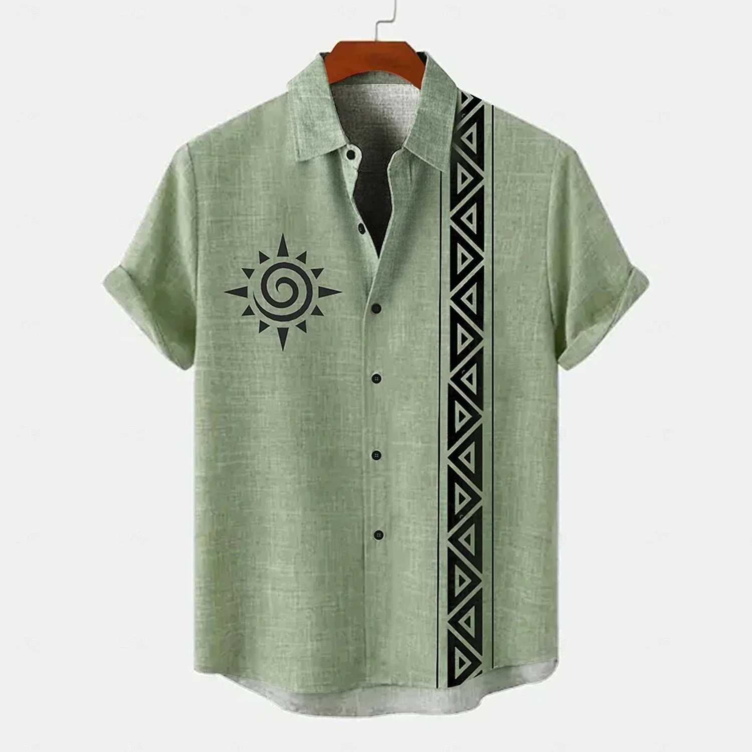Vintage Mens Shirt Ethnic Pattern Printed Short Sleeve Lapel Shirt Summer Fashion Casual Street Mens Lapel Top Large Size ComfXJ250121