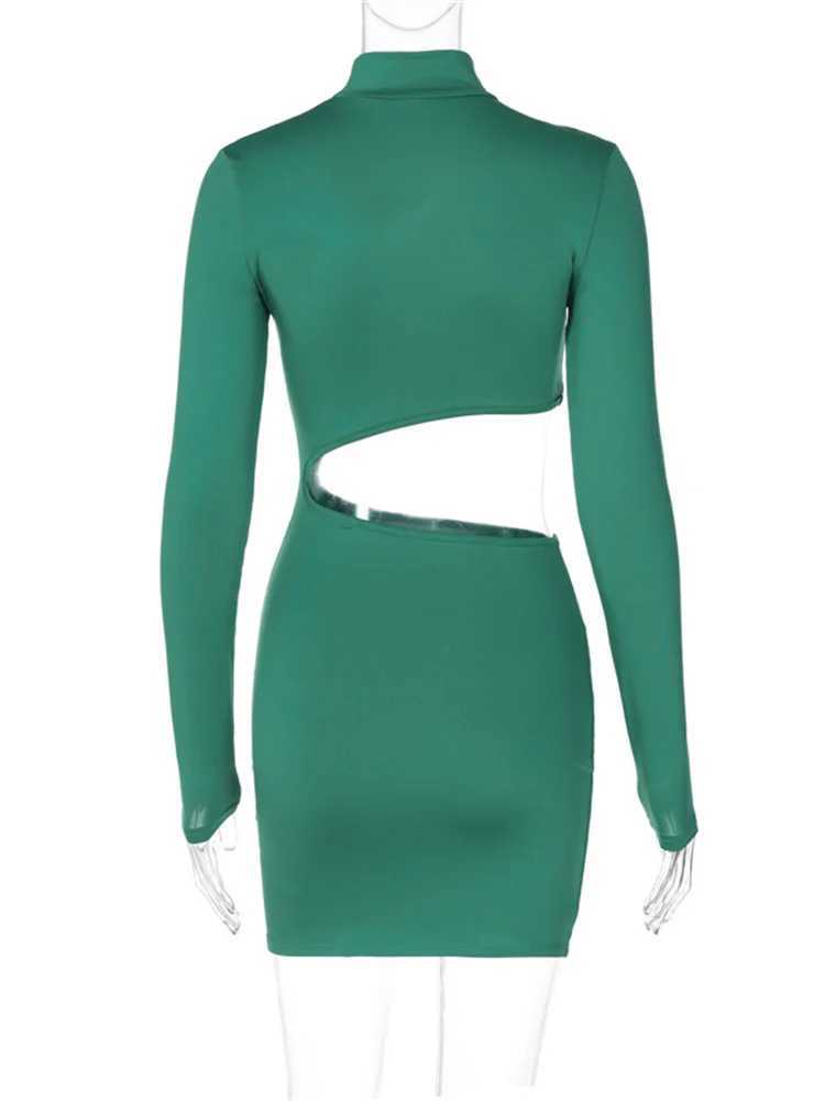 Fantoye Sexy Hollow out Solid Turtleneck Slim Fit Fe Dress Long Sve Pullover Short Night Club Women Dress New SheathXJ250115