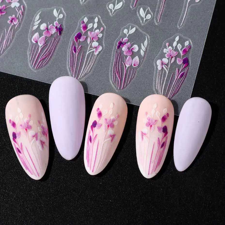 3D Purple Flower Nail Sticker Y2K Petal Floral Self-Adhesive Decal Slider DIY Fashion Manicure Decoration AccessoriesXJ250120